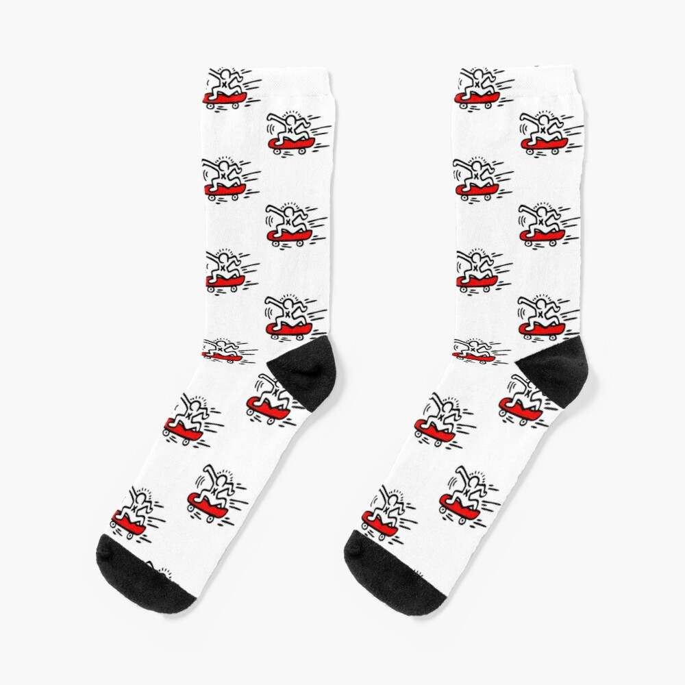 Keith Haring Socks, Lets Go Skateboard Socks#1
