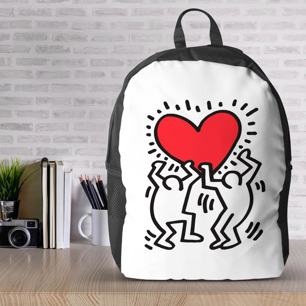 Keith Haring Backpack Classic Celebrity Backpack Holding Heart Backpack