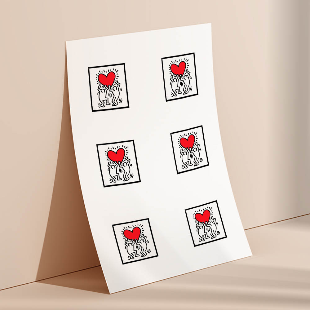 Keith Haring Round Stickers Decorative Stickers Gift For Fans Holding Heart by Keith Haring Stickers