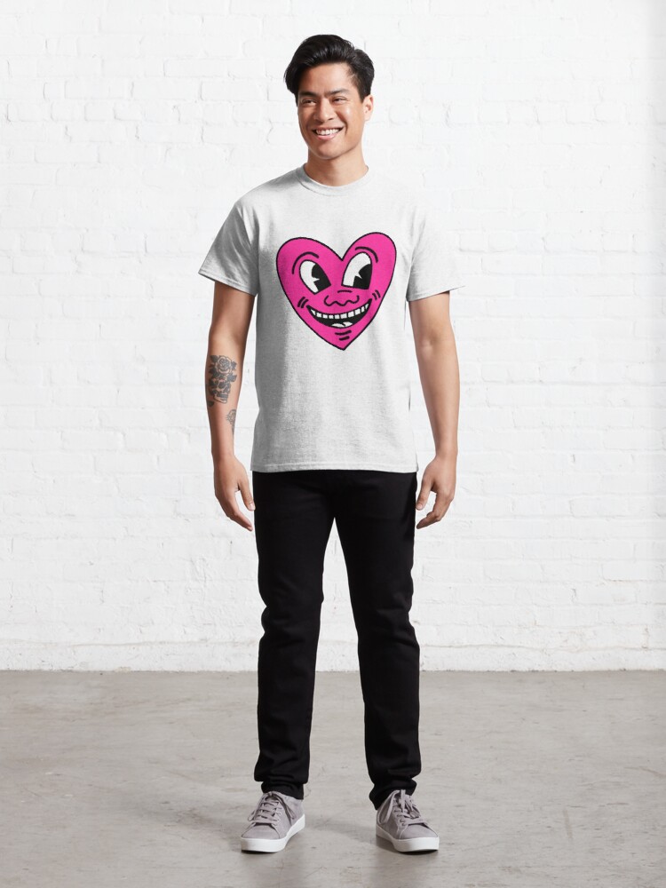 Keith Haring Smiling Heart Tee Shirt, Pink Laughing Heart T-Shirt ...