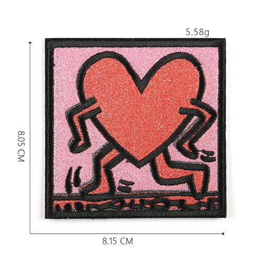 Keith Haring Walking Red Heart Art Cloth Crafts Iron-On Sewing Patch#1