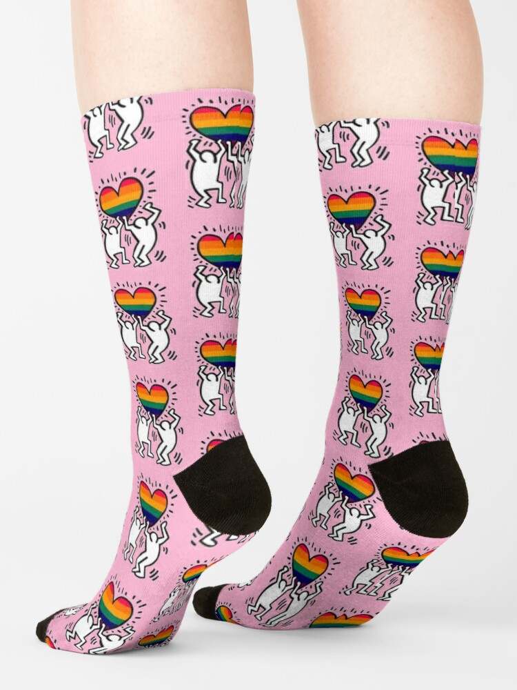 Keith Haring Socks, Two Pink Wall Socks#4