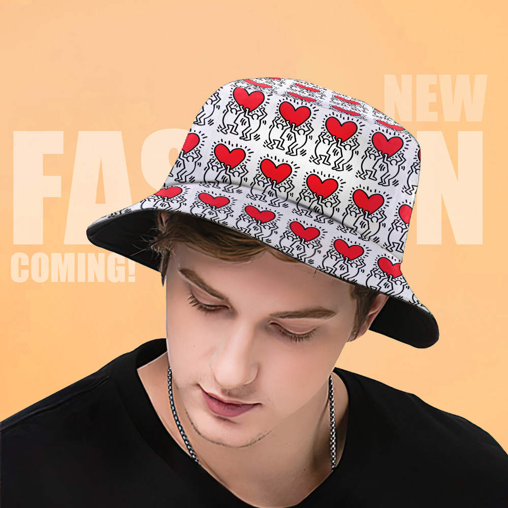 Keith Haring Fisherman Hat Holding Heart