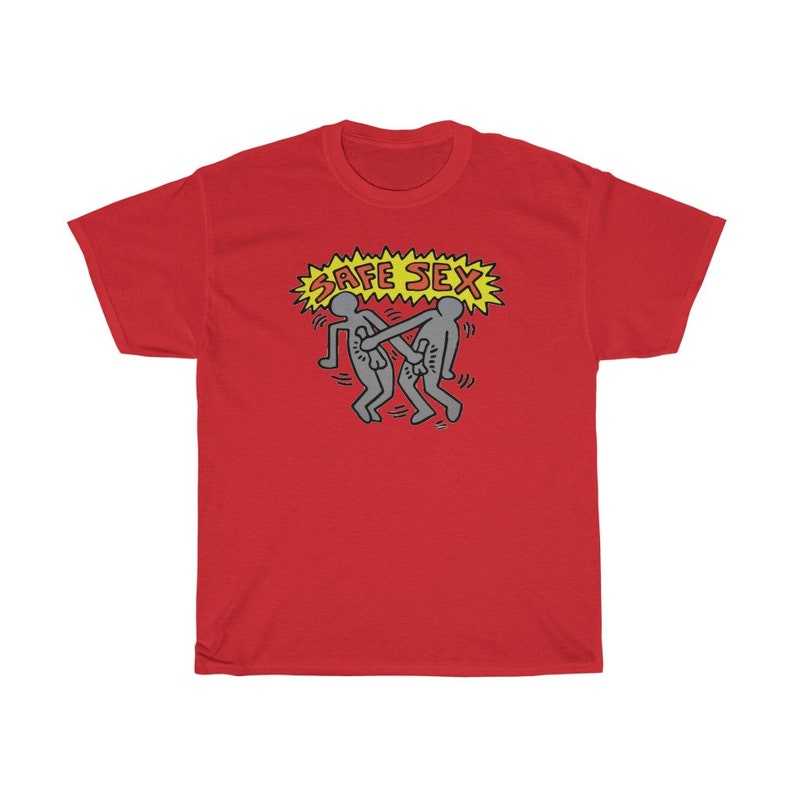 Keith Haring Shirt, Safe Sex T-Shirt Grey People Shirt#4