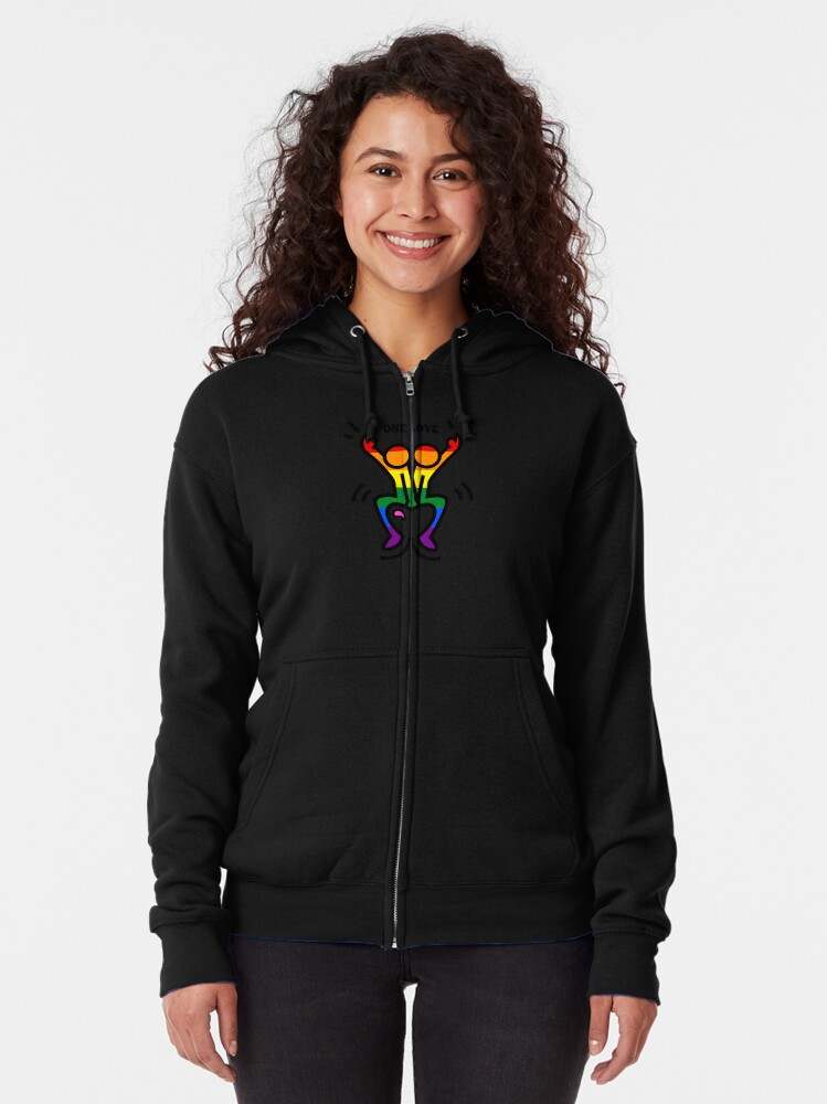 One Love Keith Heart Drawing Zipped Hoodie Keith Haring Zip Up Hoodie A Unique Gift Idea#1