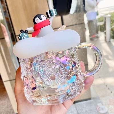 Snow Glass With Penguin Lid, Starbucks Coffee Mug#1