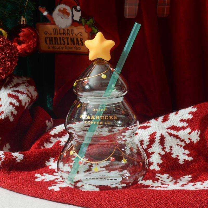 Christmas Tree Shape Glass Sippy Cup, Starbucks Coffee Mug#1
