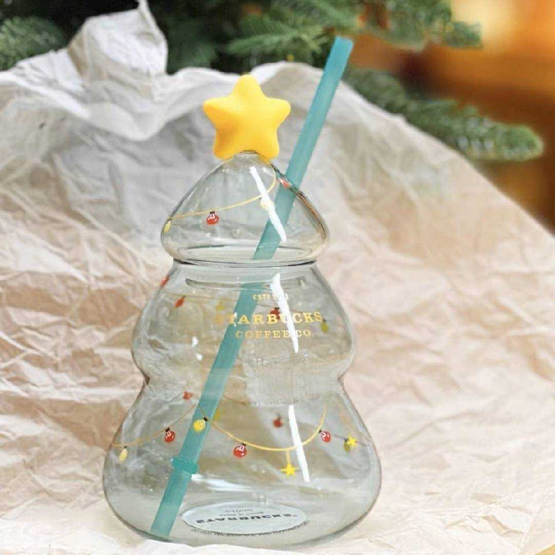Christmas Tree Shape Glass Sippy Cup, Starbucks Coffee Mug#4