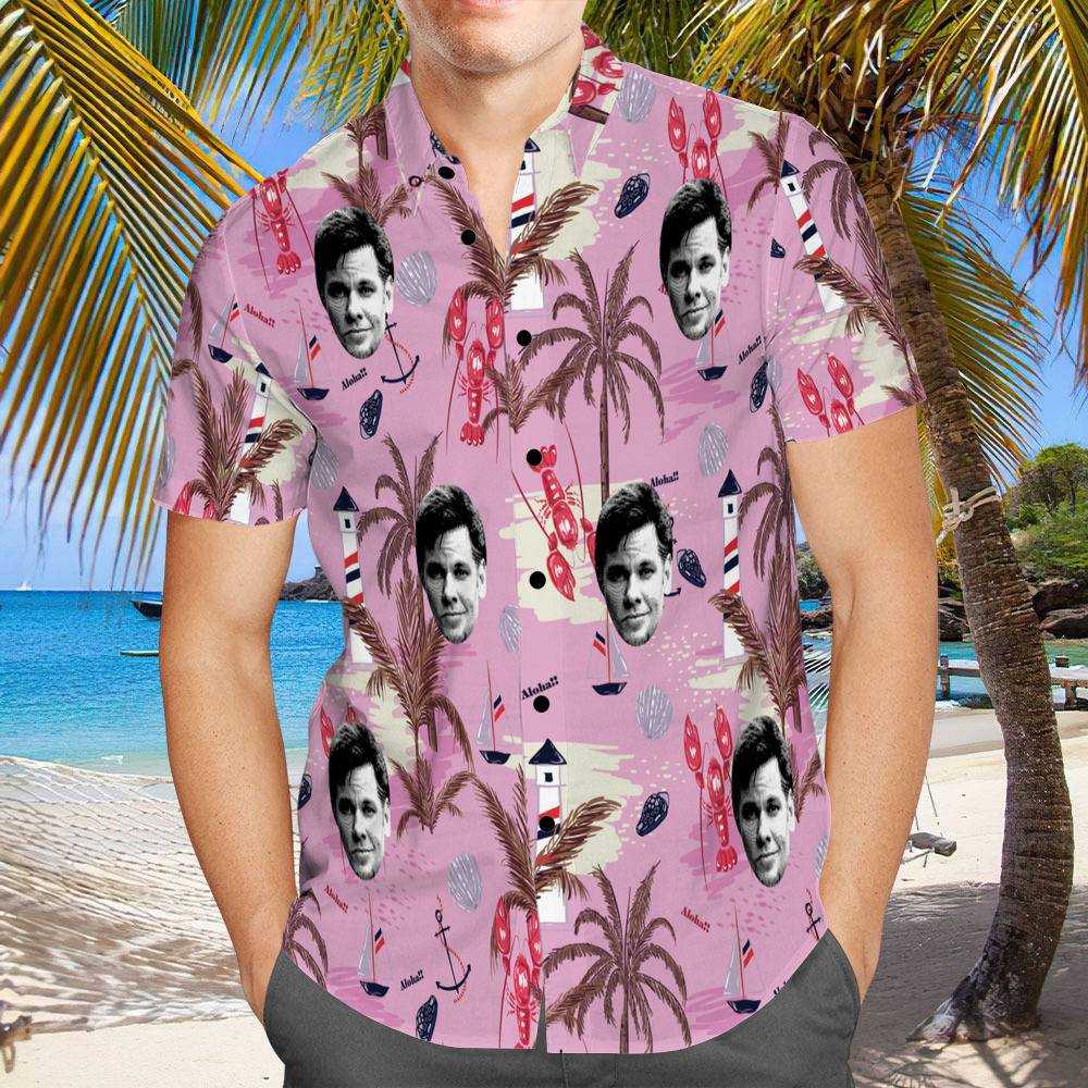 Theo Von Hawaiian Shirt Custom Photo Hawaiian Shirt Pink Chinoiserie Print Hawaiian Shirt