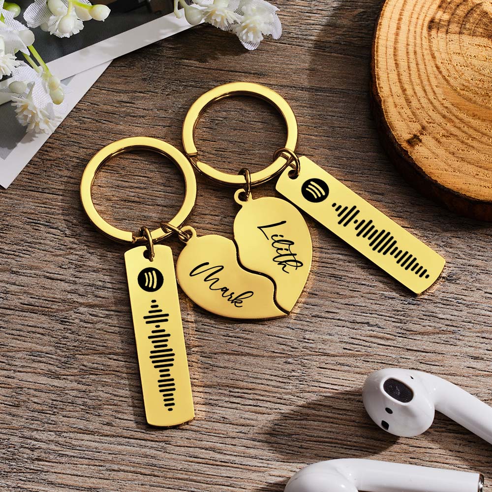 Personalized Silver Spotify Code Keychain Custom Name in Heart Shape