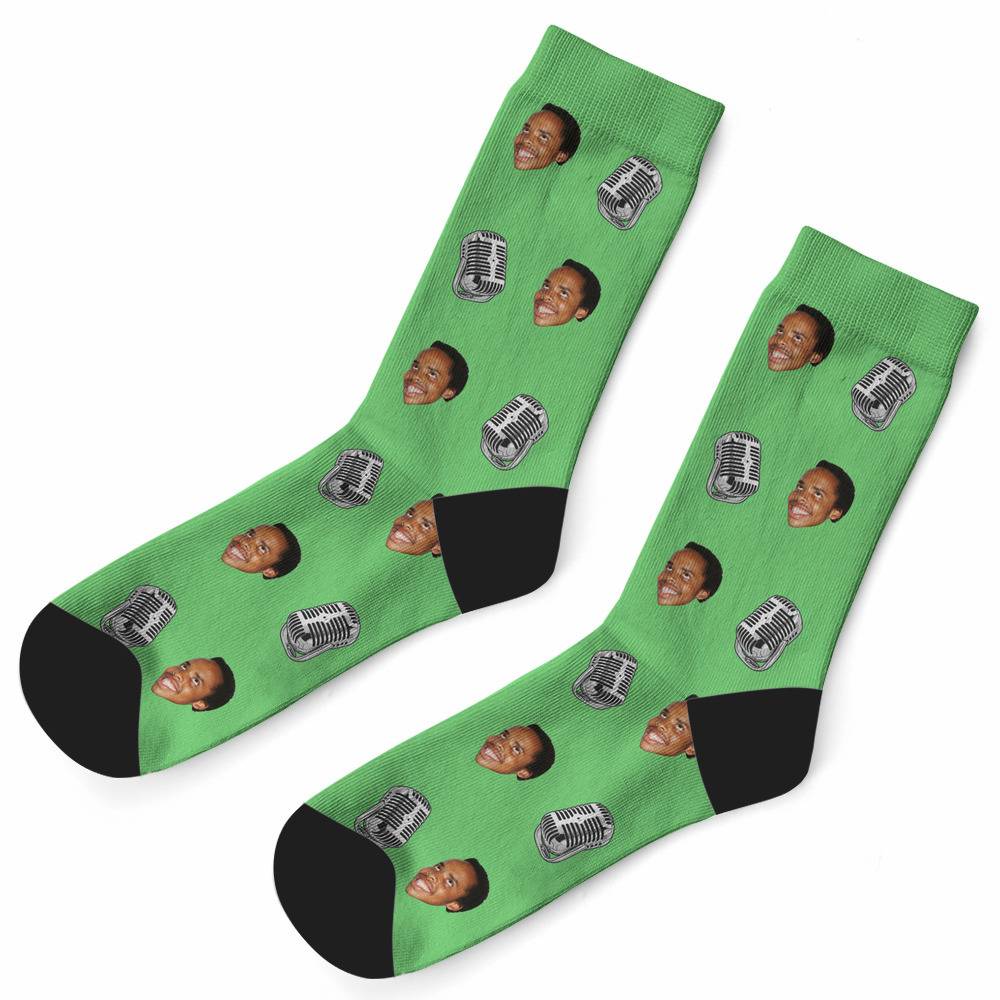 Personalized Photo Socks Custom Face Socks Christmas Elf Socks Black