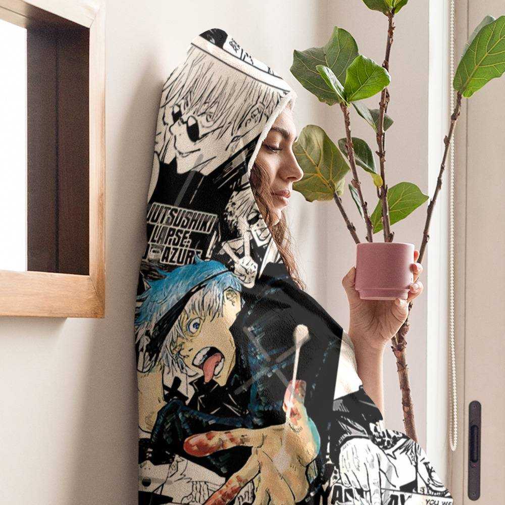 Yamasaki San Gacha Edit Hooded Blanket Soft 60x38 Anime Cartoon