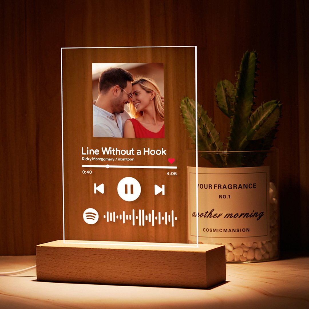 Custom Spotify Code Music Board with Holder Personalised Engraved Photo with Personalised Song & Singer Acrylic Music Plaque Personalised Collection Photo Album Glass Gift for Anniversary Her Him 