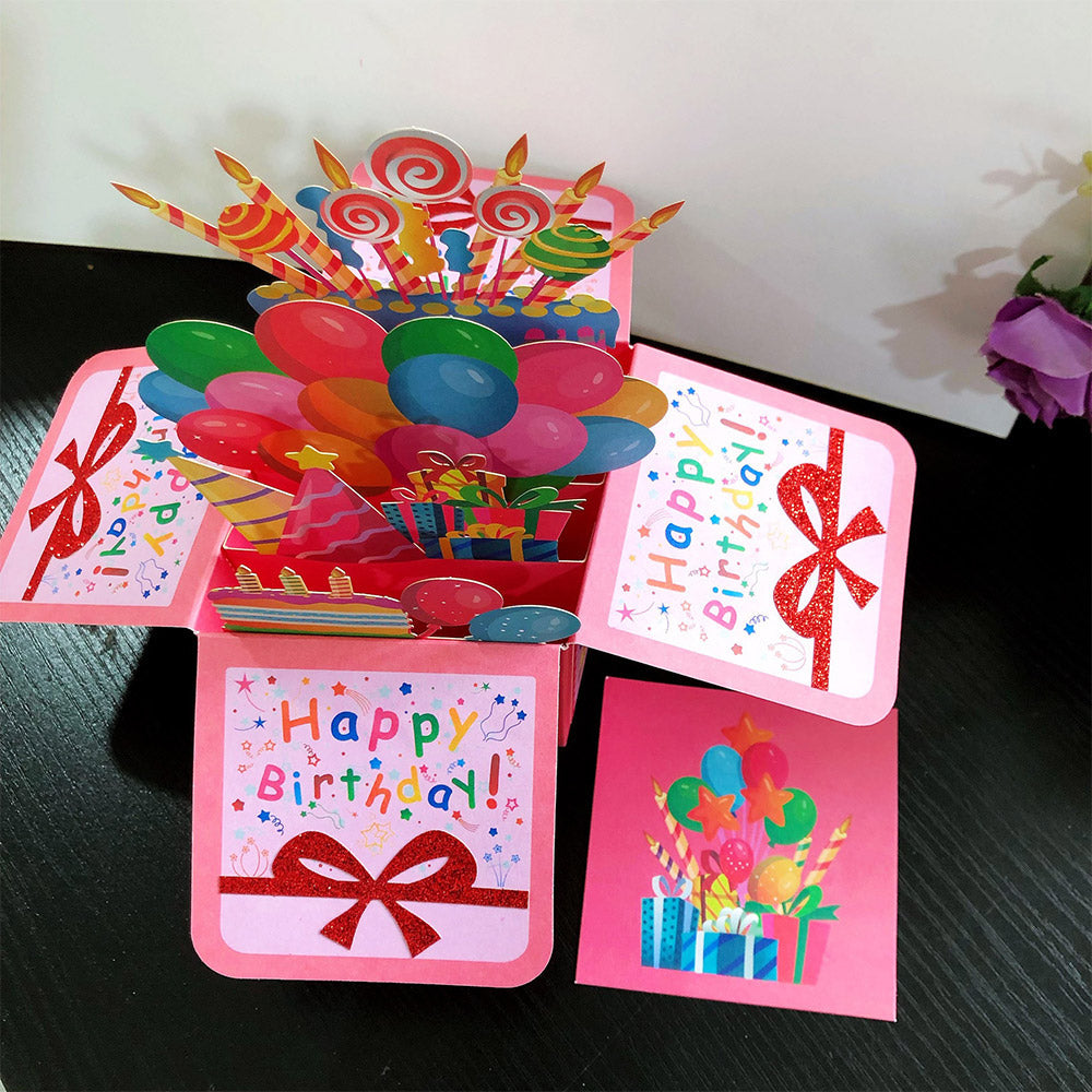 Creative 3D Pop-Up Birthday Box Card Balloon Cake Pop Up Greeting Card ...