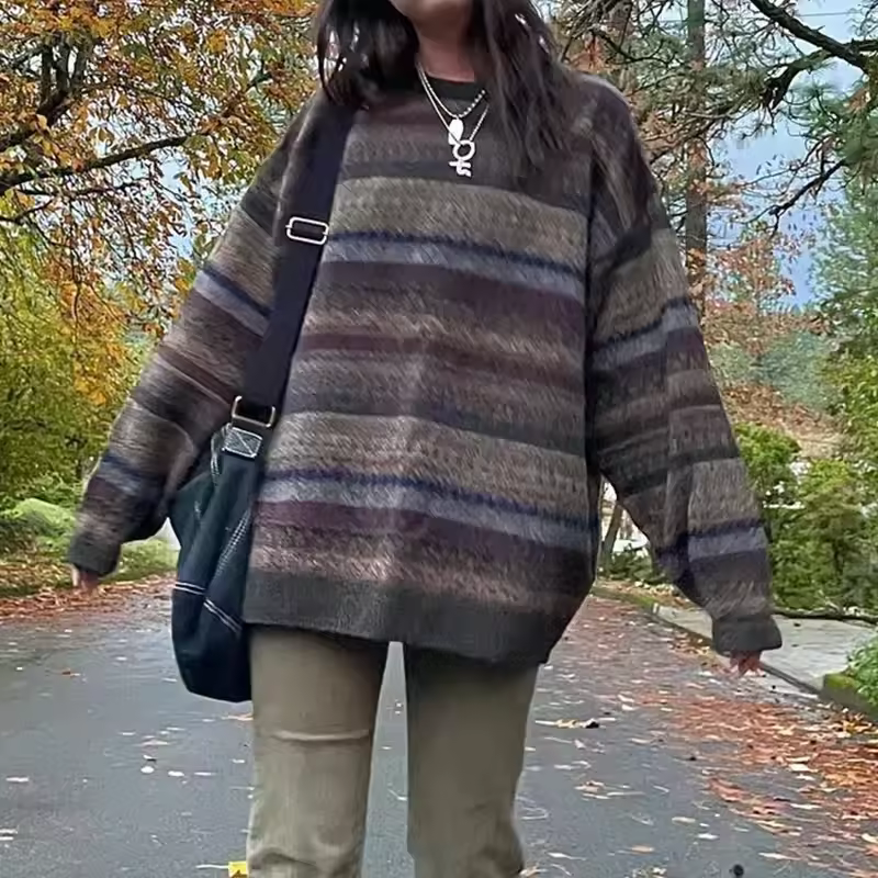 Preppy Grunge Retro Striped Knitted Sweater Preppy Grunge Retro Striped Knitted Sweater