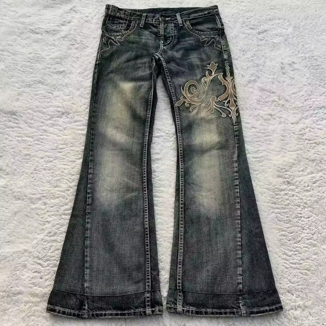 Street Harajuku Heavy Industries Retro Pattern Embroidery Blue Washed Jeans Street Harajuku Heavy Industries Retro Pattern Embroidery Blue Washed Jeans