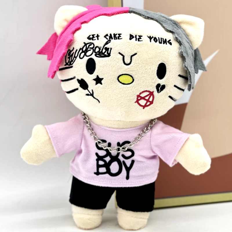 LIL PEEP Plush Anime Plush Toy Doll with Pink Clothes Necklace Stuffed Soft Plush Toys