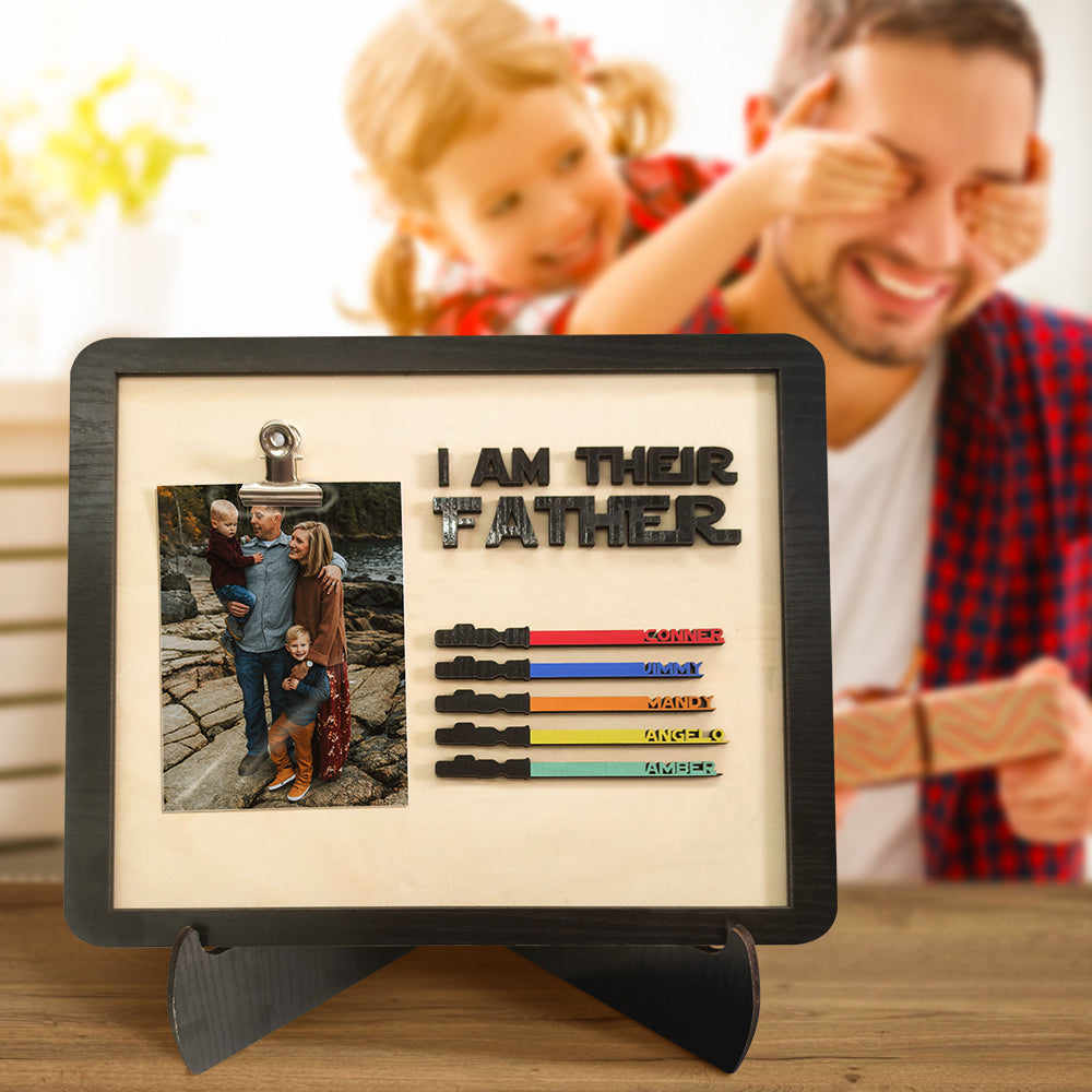 Custom 5 Names and Photo Light Saber I Am Their Father Wooden Sign Gift for Father