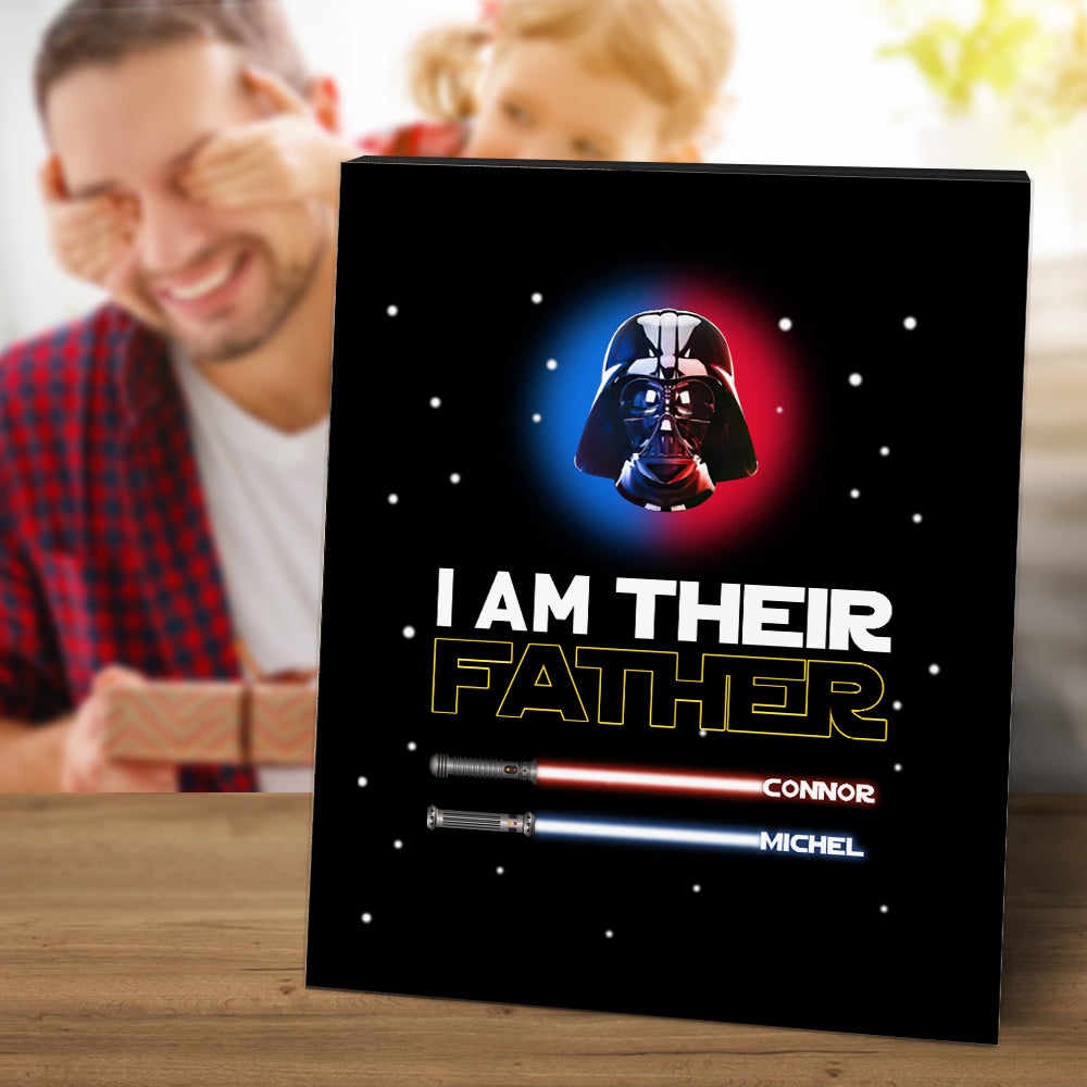 Personalized 2 Names I Am Their Father Sign Light Saber Plaque Gift for Dad