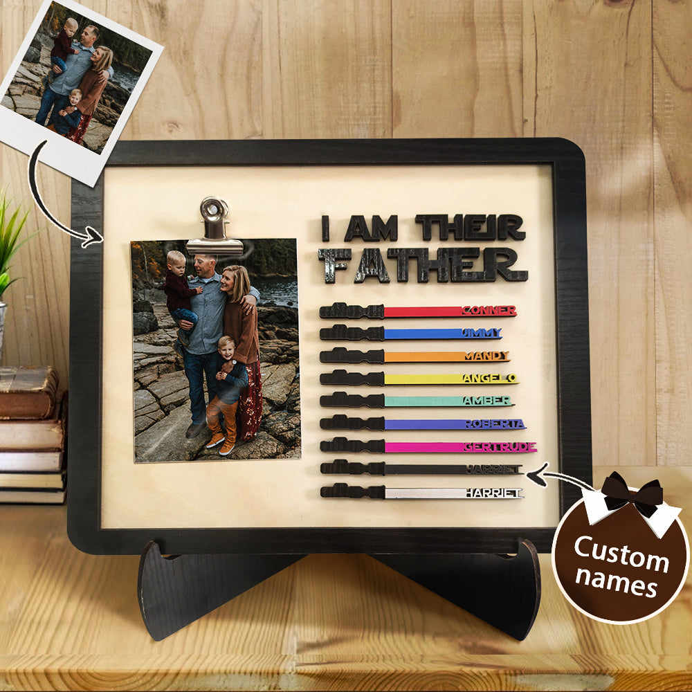 Custom 9 Names and Photo Light Saber I Am Their Father Wooden Sign Gift for Father 