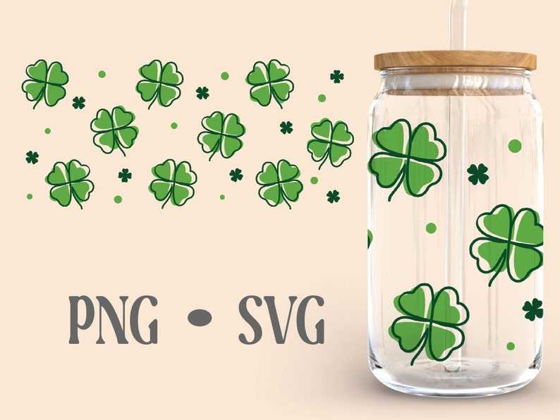 Clover Leaf Line Art  Svg 16 Oz Glass Can Cut File Four Leaf Clover Svg#2
