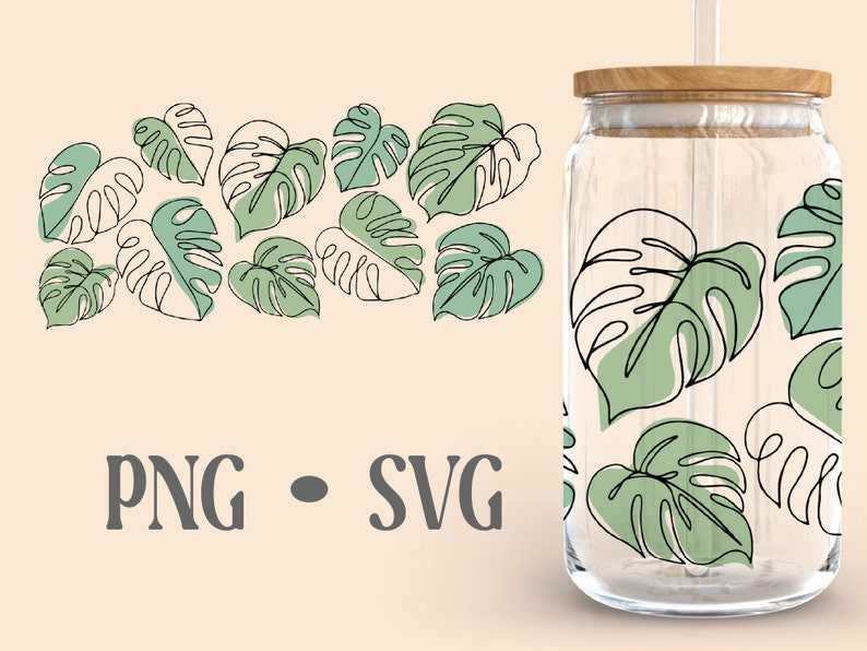 Monstera Line Art Libbey Can Glass Svg 16 Oz Can Glass Digital Download#2