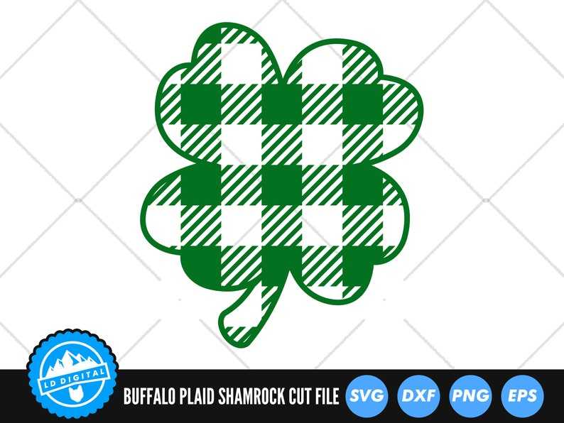Buffalo Plaid Four Leaf Clover Svg St Patrick's Day Svg Cut Files Digital Download#1