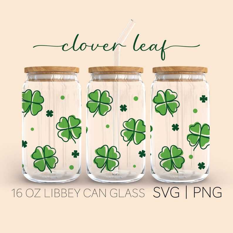 Clover Leaf Line Art  Svg 16 Oz Glass Can Cut File Four Leaf Clover Svg#1