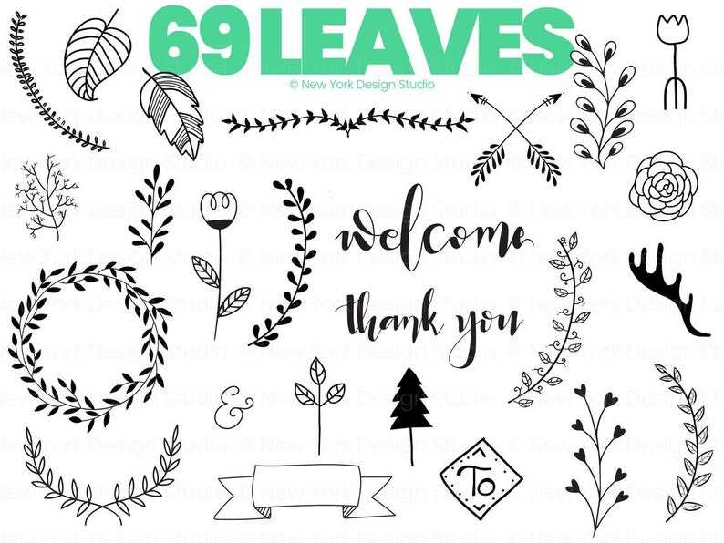 69 Leaves Svg Bundle Hand Drawn Leaves Svg, Files for Cricut, branches, leaves clipart, Silhouette Digital Download#2