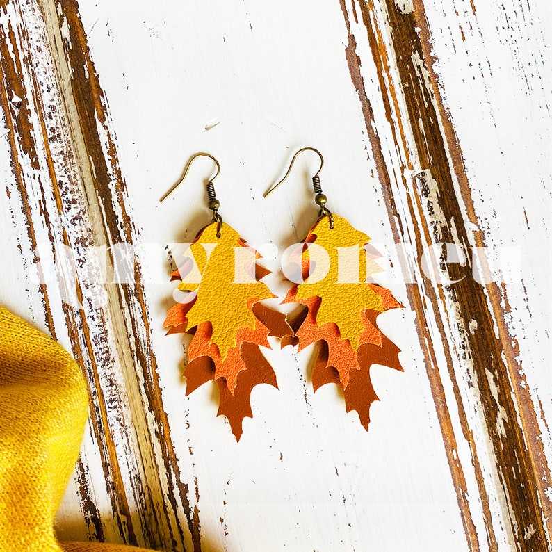 Stacked Autumn Leaf Earring Svg Fall Leaf Svg Cricut Silhouette Earring Templates Digital Download#3