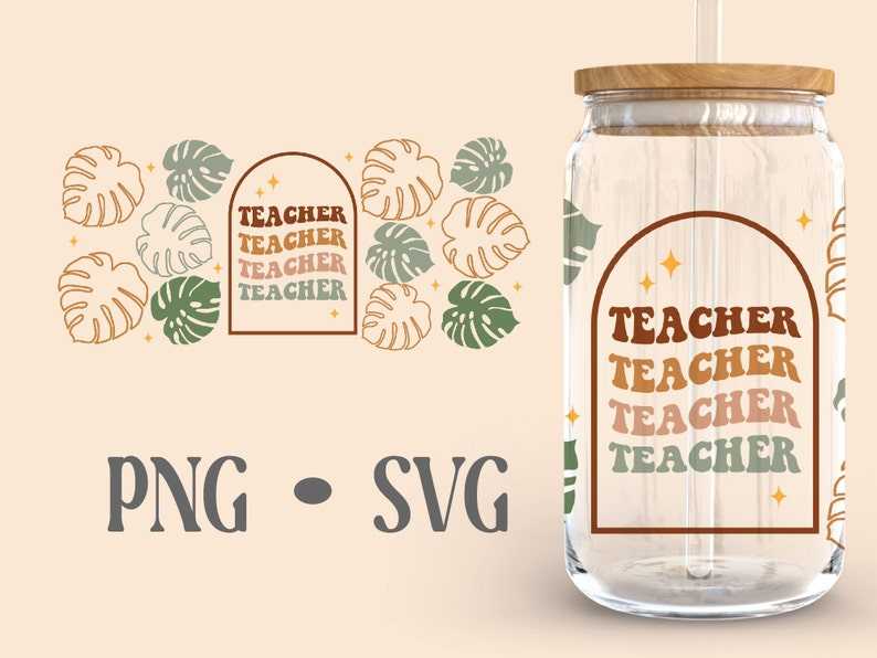 Monstera Boho Libbey Can Glass Svg 16 Oz Can Glass Tropical Leaf Svg Digital Download#2