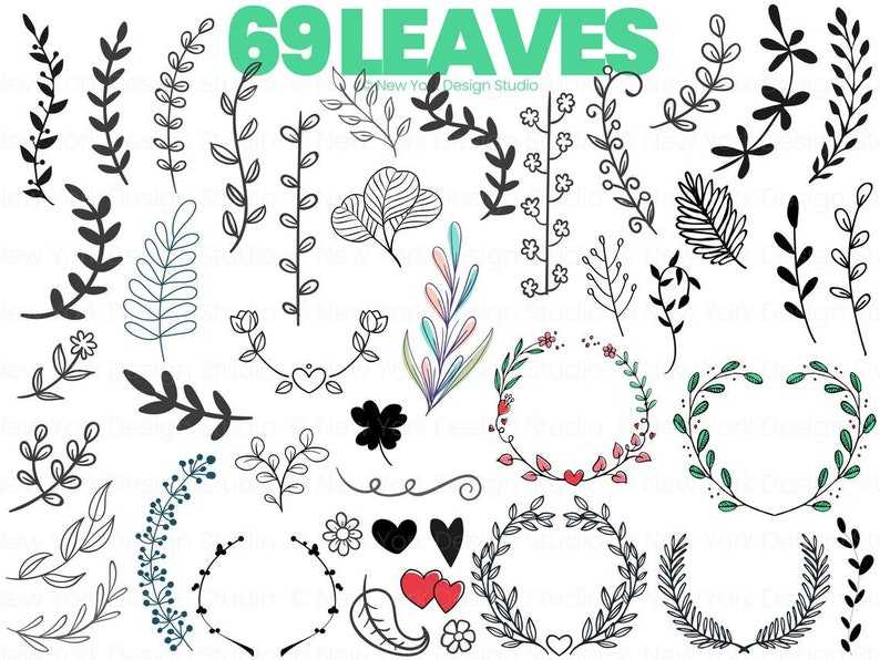 69 Leaves Svg Bundle Hand Drawn Leaves Svg, Files for Cricut, branches, leaves clipart, Silhouette Digital Download#1