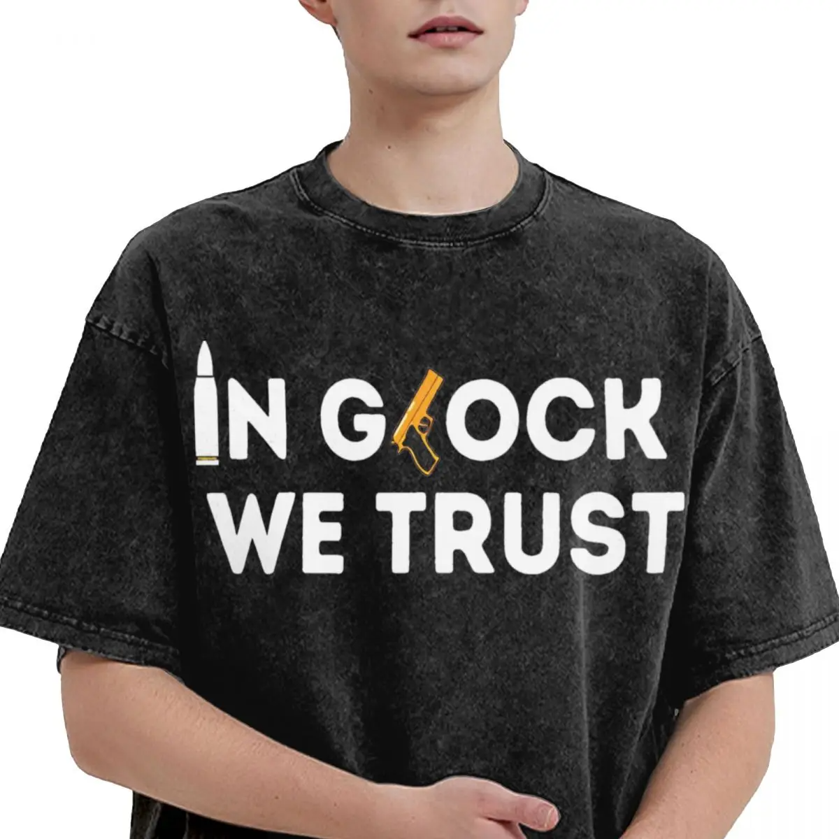 In Glock We Trust Washed Streetwear  Design Idea Drawing