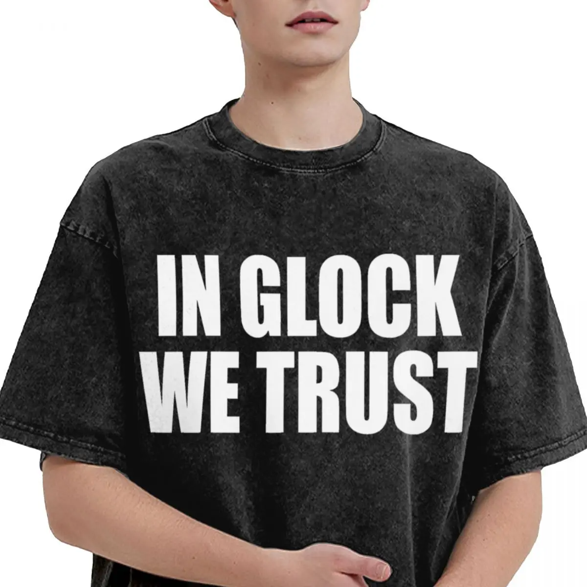 Washed T Shirt In Glock We Trust Hip Hop Vintage T-Shirts