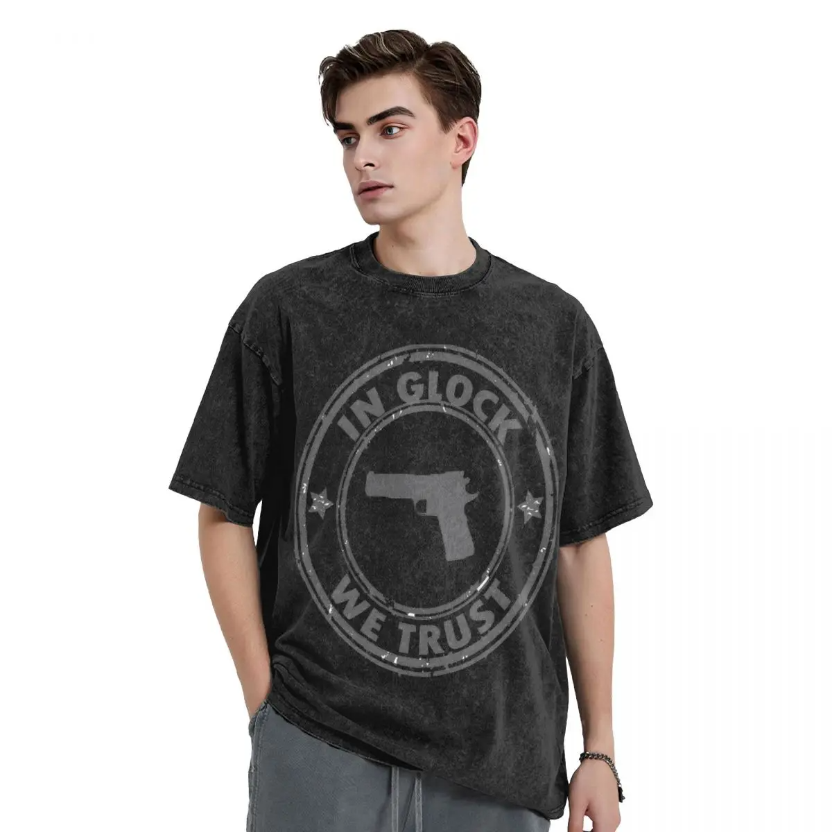 Pictures of physical  In Glock We Trust Hip Hop Novelty T-Shirt