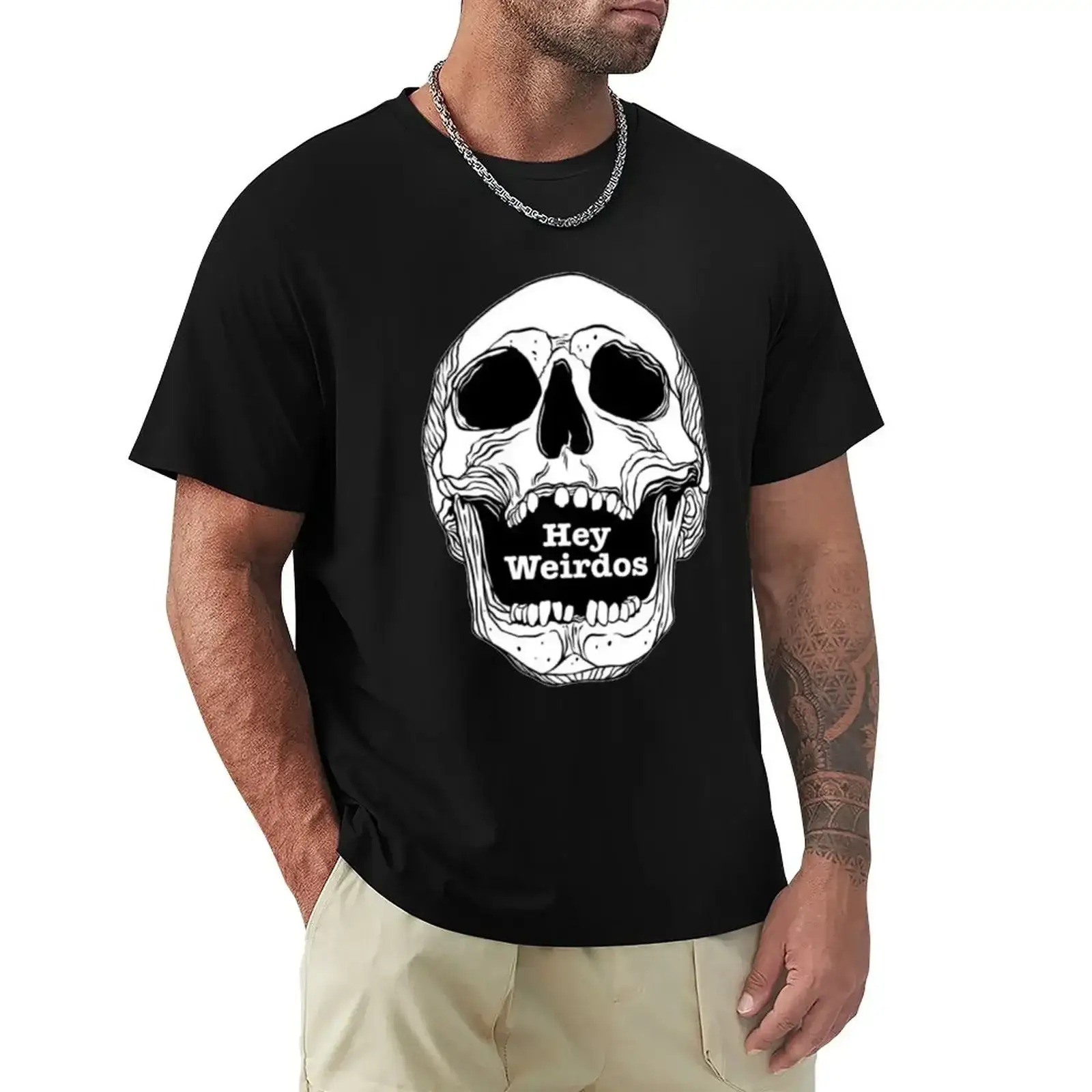 Morbid Podcast. Hey Weirdos skull T-Shirt Morbid Podcast. Hey Weirdos skull T-Shirt