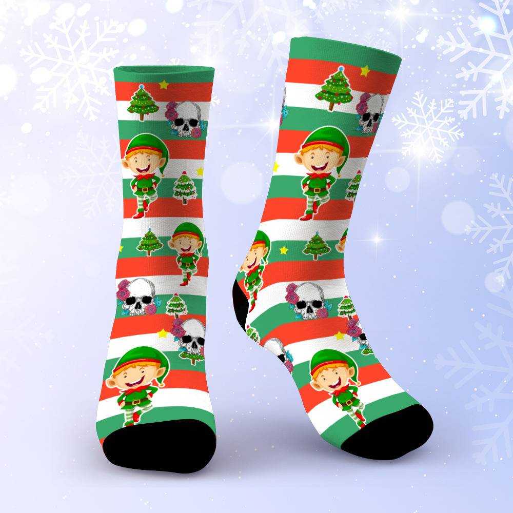 Morbid Podcast Socks Custom Photo Socks Christmas Socks Santa Elf Stripe Socks