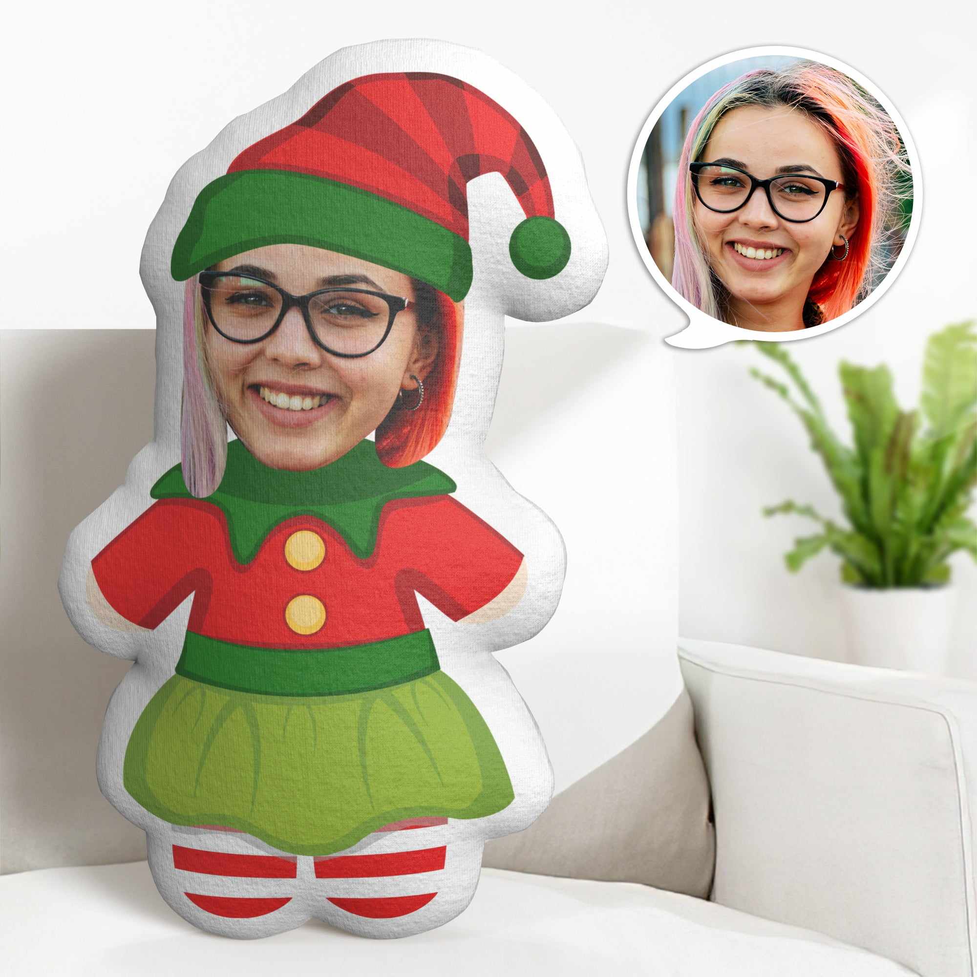 Custom Face Minime Throw Pillow Personalized Christmas Elf Cartoon Minime Throw Pillow Gifts
