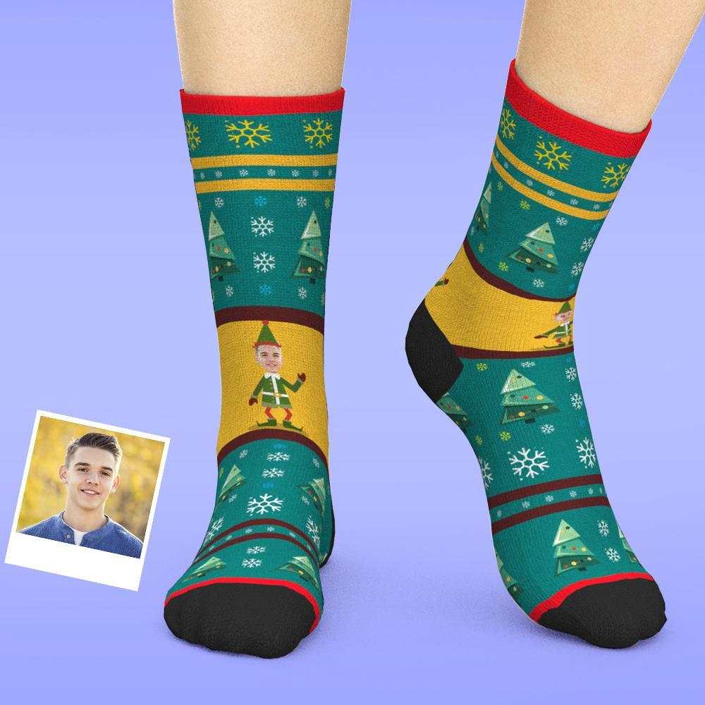 Custom Face Socks Christmas Elf Socks With Photo Festival Gift