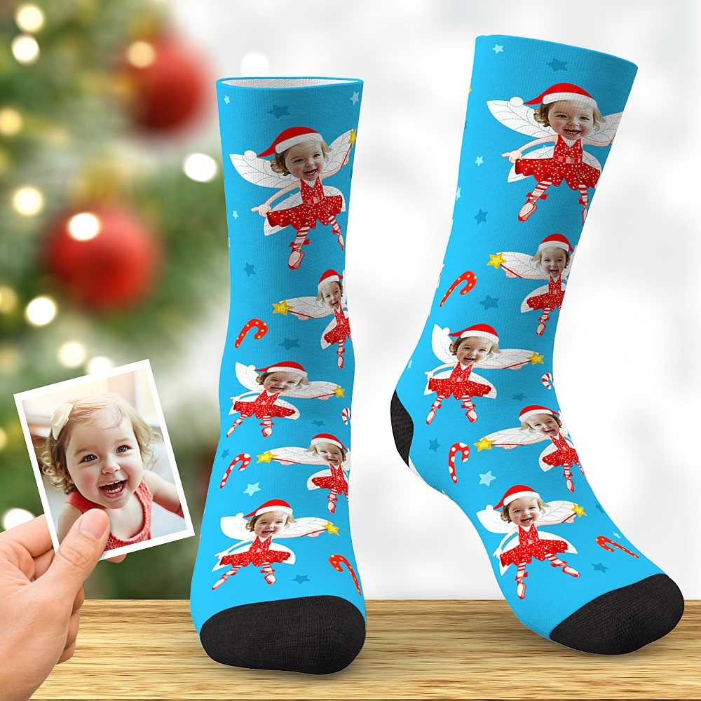 Custom Face Socks Personalized Elf Socks with Star Gift for Christmas