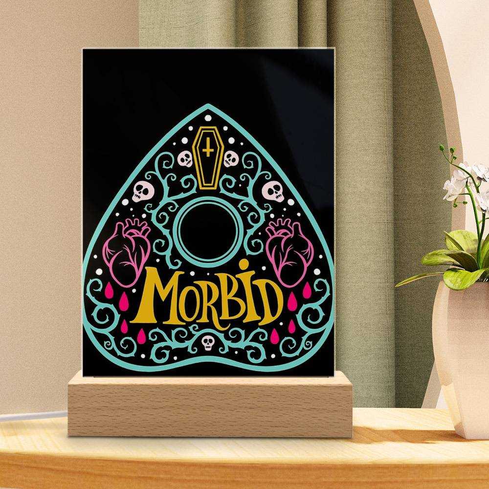 Morbid Podcast Lamp Classic Celebrity Night Light Ouija Planchette by Morbid Podcast Lamp with Wooden Base