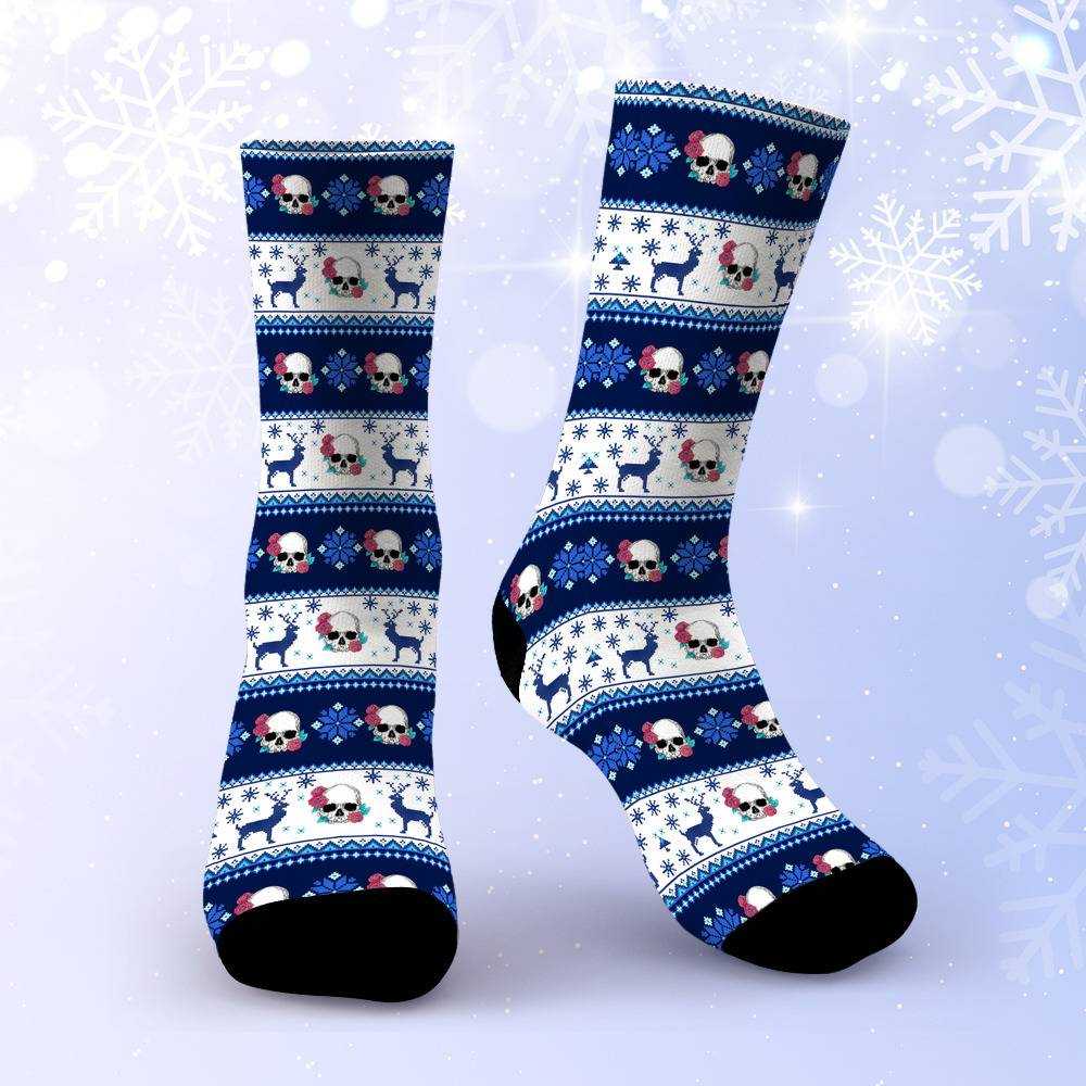 Morbid Podcast Socks Custom Photo Socks Christmas Socks Reindeer Striped Print