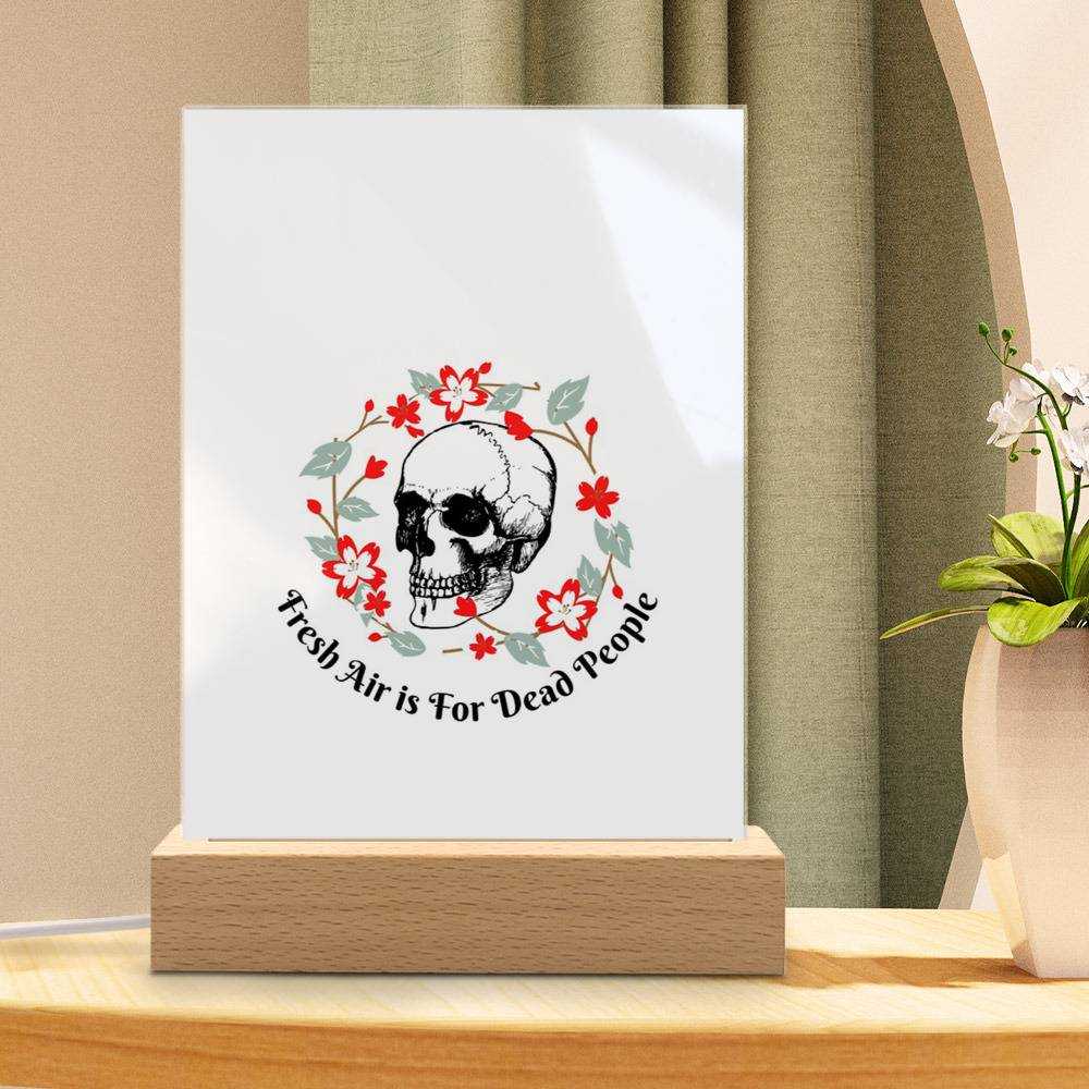 Morbid Podcast Lamp Classic Celebrity Night Light Fresh Air is for Dead People Circle by Morbid Podcast Lamp with Wooden Base