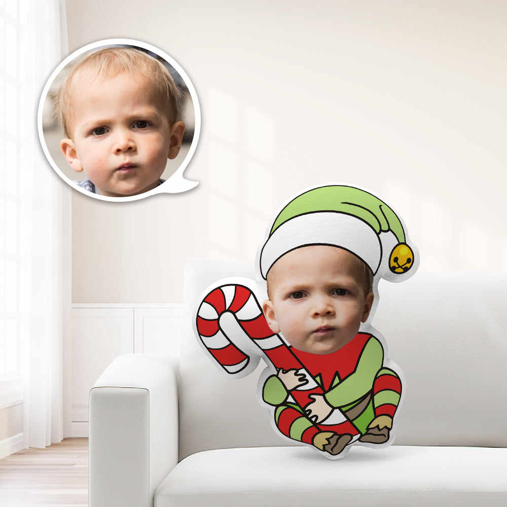 Custom Christmas Elf Holding Candy Minime Throw Pillow Unique Personalized Minime Throw Pillow Give Your Child The Most Meaningful Gift