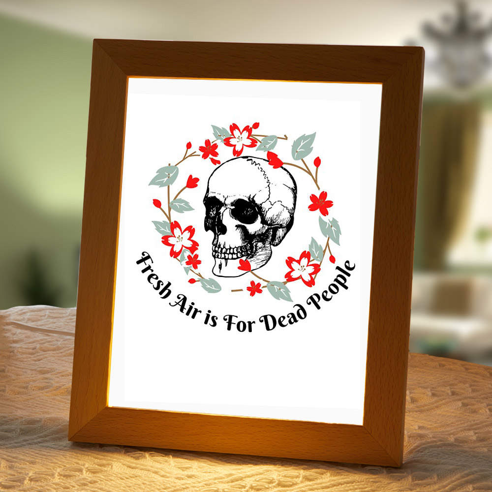 Morbid Podcast Lamp Classic Celebrity Night Light Fresh Air is for Dead People Circle by Morbid Podcast Lamp with Wooden Frame