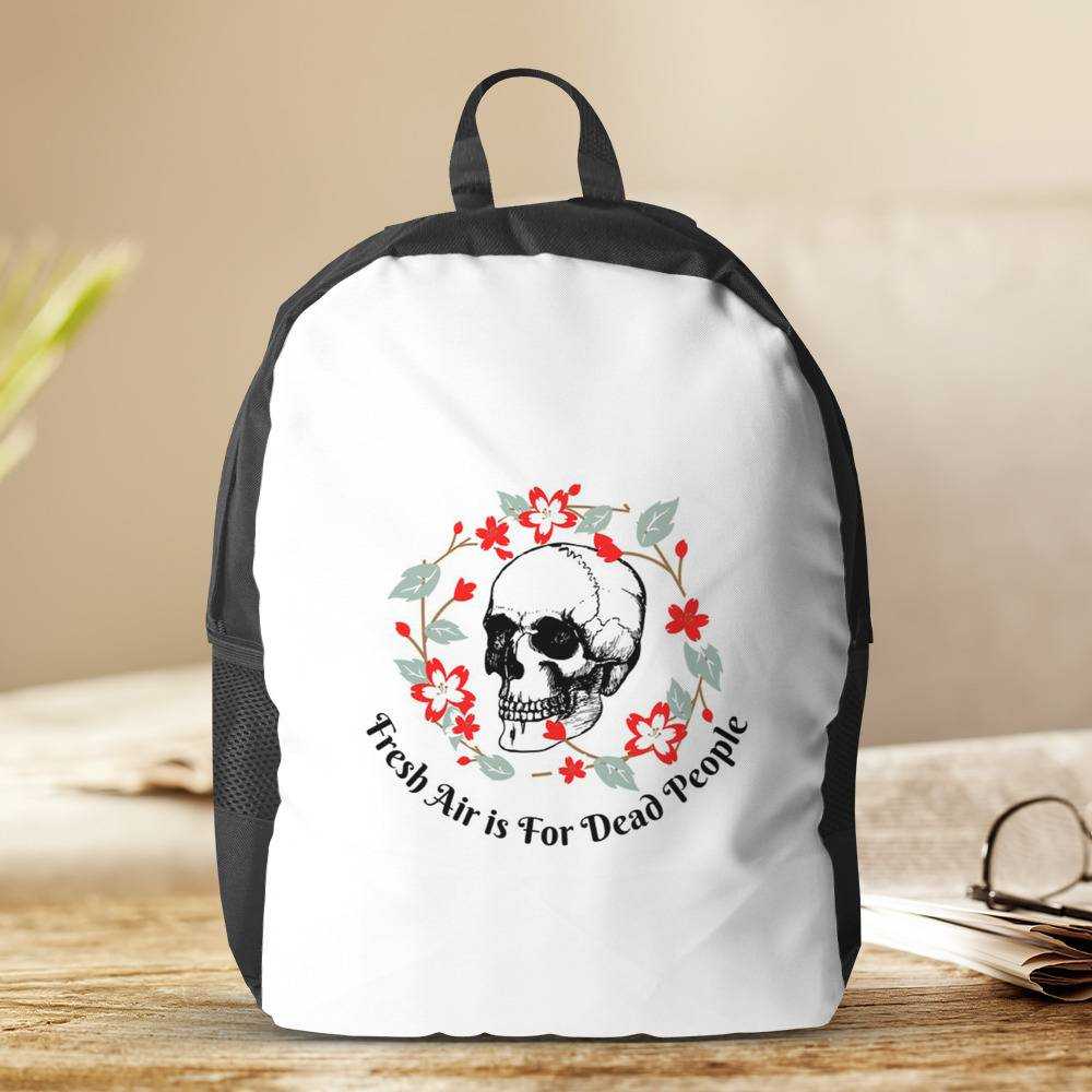 Morbid Podcast Backpack Fresh Air is for Dead People Circle Backpack