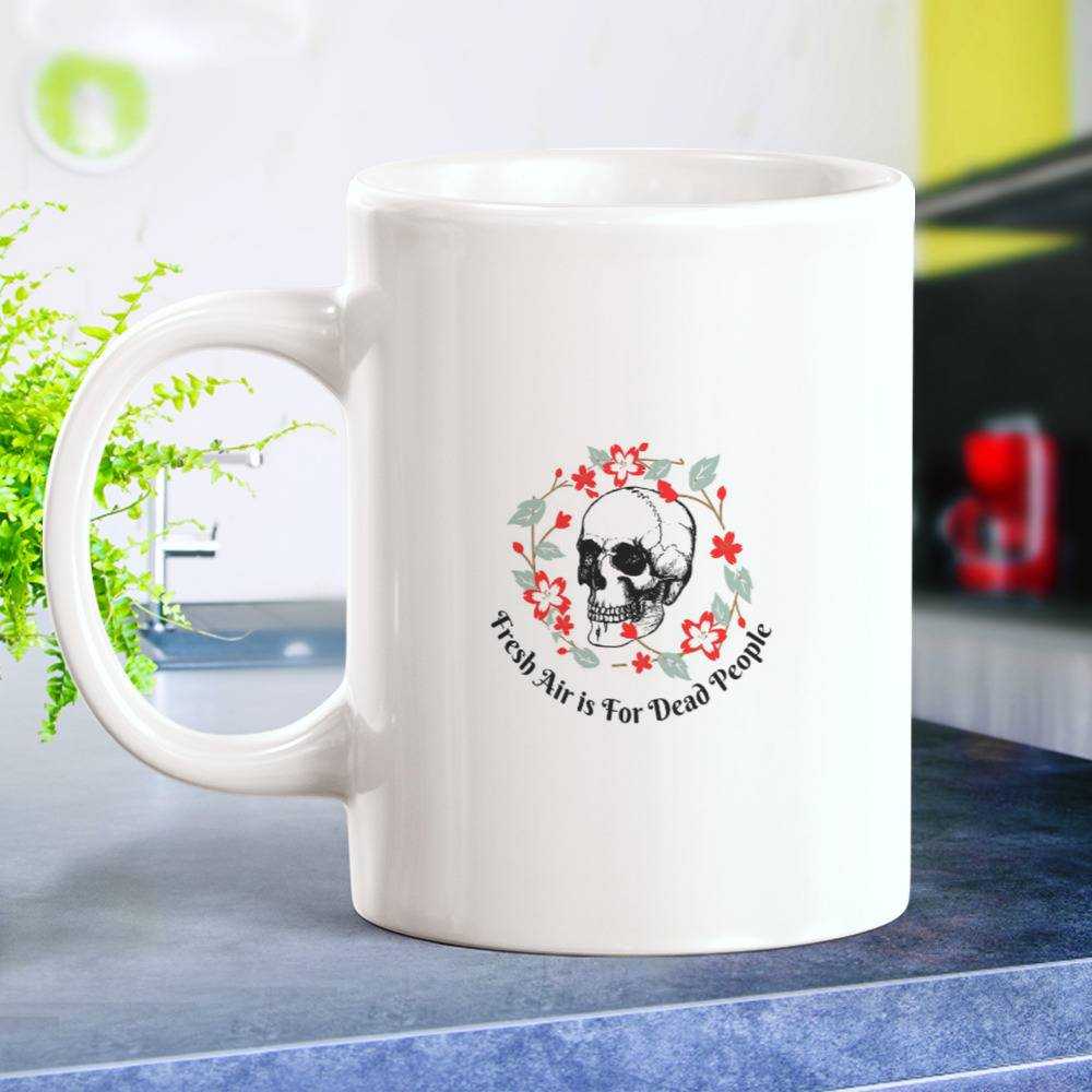 Morbid Podcast Mug Fresh Air is for Dead People Circle Mug Custom Coffee Mug