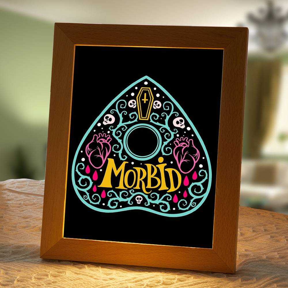Morbid Podcast Lamp Classic Celebrity Night Light Ouija Planchette by Morbid Podcast Lamp with Wooden Frame