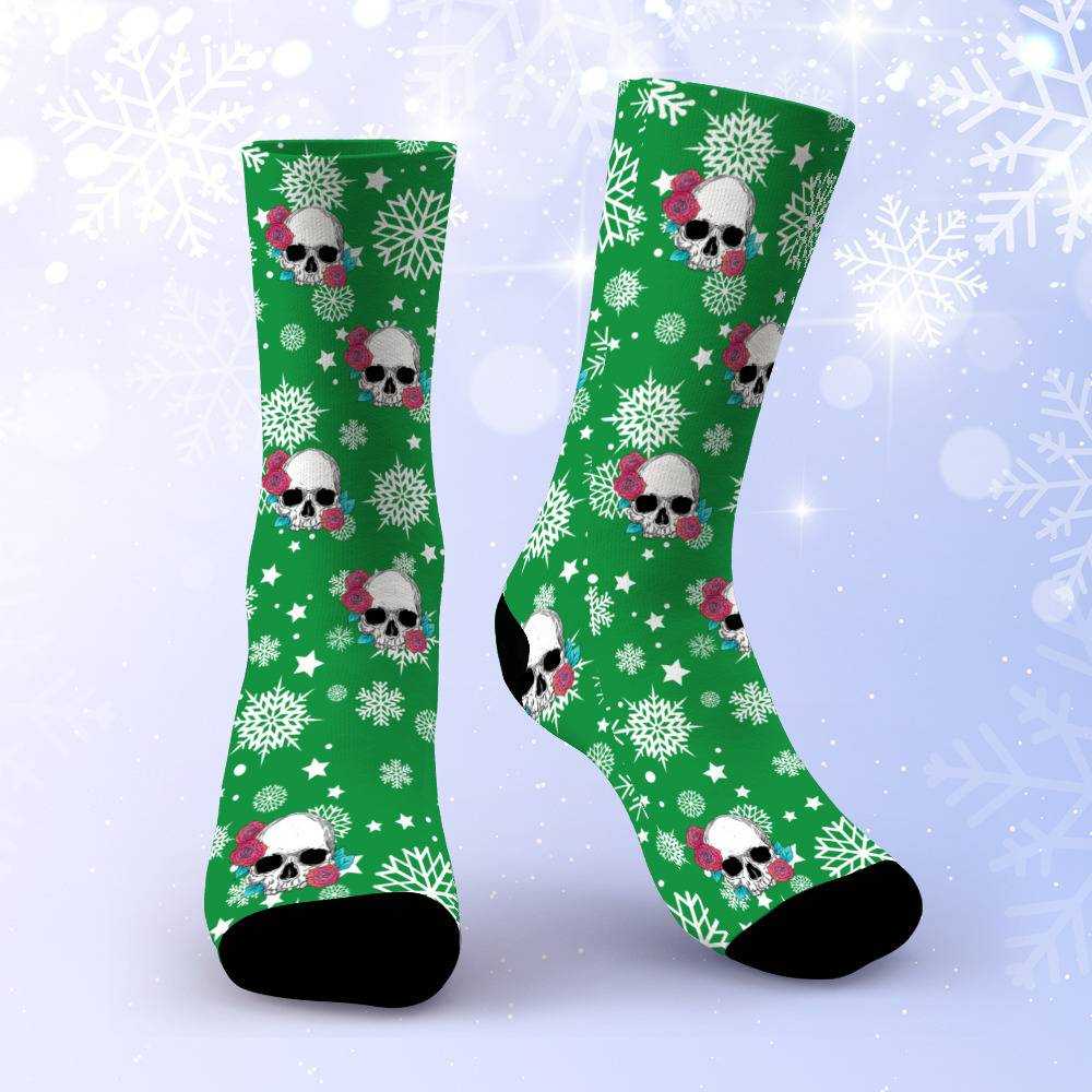 Morbid Podcast Socks Custom Photo Socks Green Christmas Socks Snowflake
