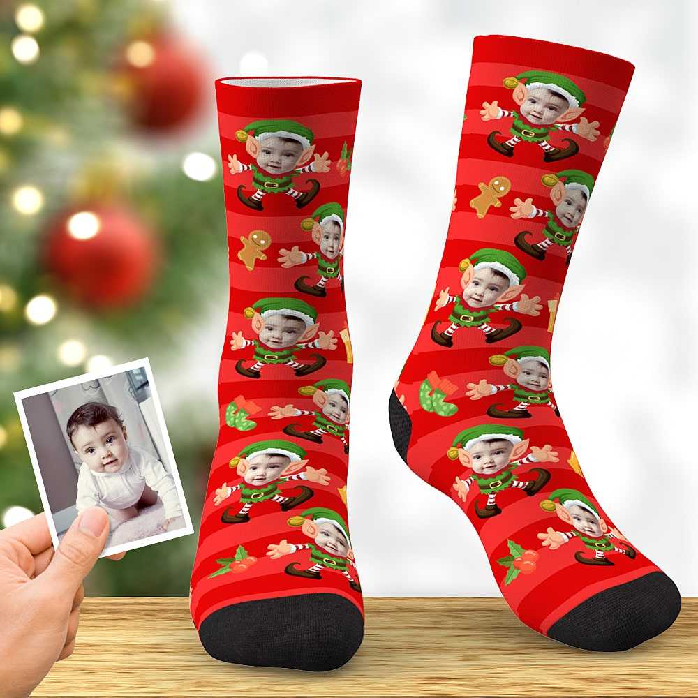 Custom Face Christmas Socks Gingerbread Man Personalized Elf Socks